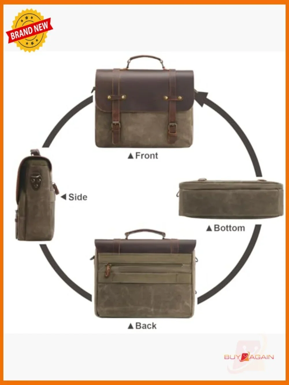 Vintage Waxed Canvas Messenger Bag, Laptop Briefcase 16